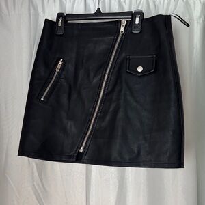 Faux Leather Black Mini Skirt with Asymmetrical Zip